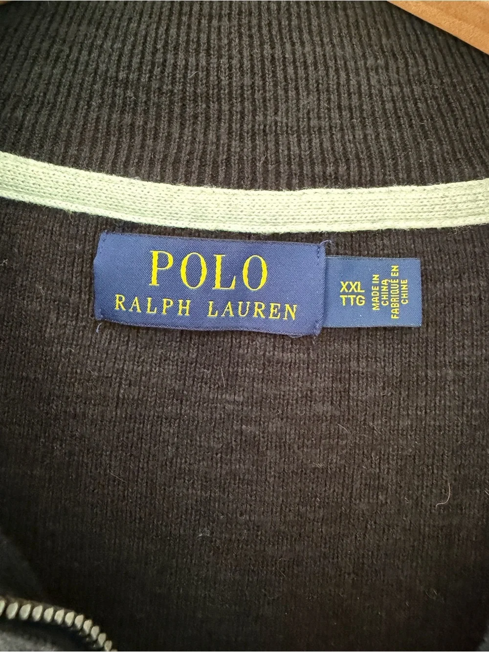 Polo by Ralph Lauren Black Quarter Zip Sweatshirt with White Logo Spellout XXL